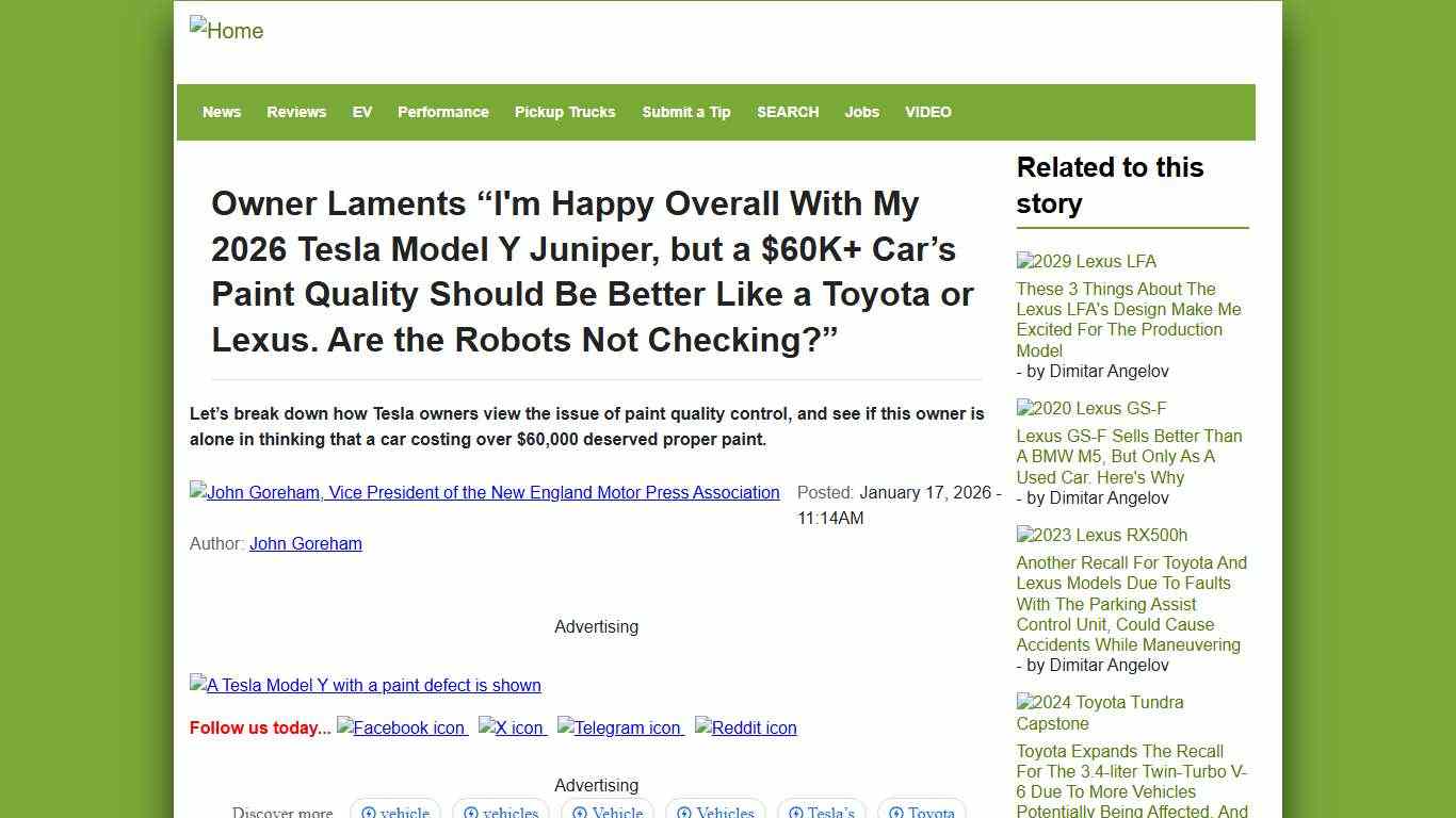 Owner Laments “I'm Happy Overall With My 2026 Tesla Model Y Juniper, but a $60K+ Car’s Paint Quality Should Be Better Like a Toyota or Lexus. Are the Robots Not Checking?” Torque News